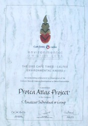 Cape Times Caltex Environmental Award certificate - Photo: Nigel Forshaw