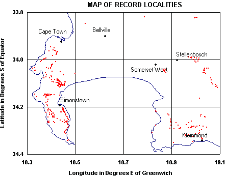 Record Localities Cape Peninsula and Environs Map